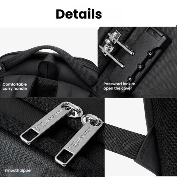 Wiersaam Men Waterproof Anti-Theft Business Backpack Travel Laptop Bag With USB Charging Port & Password Lock, Large, Middle, Small - Afbeelding 9