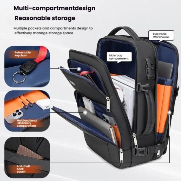 Wiersaam Men Anti-Theft Business Laptop Backpack 15.6 Inch Computer Bag With USB & Type-C Charging Ports, WA338353  Gray - Afbeelding 3