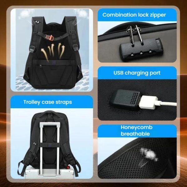 Wiersaam WY1350 Men Anti-Theft Business Backpack Laptop Bag For Travel With Password Lock, WY1350 Gray - Afbeelding 6