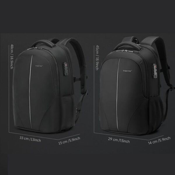 Men Business Anti-Theft Laptop Backpack With USB Charging Port, Reflective Strips & TSA Lock, Tigernu Standard, Tigernu Expandable - Afbeelding 12