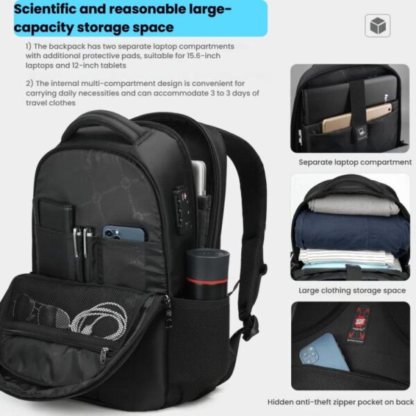 Men Business Anti-Theft Laptop Backpack With USB Charging Port, Reflective Strips & TSA Lock, Tigernu Standard, Tigernu Expandable - Afbeelding 4