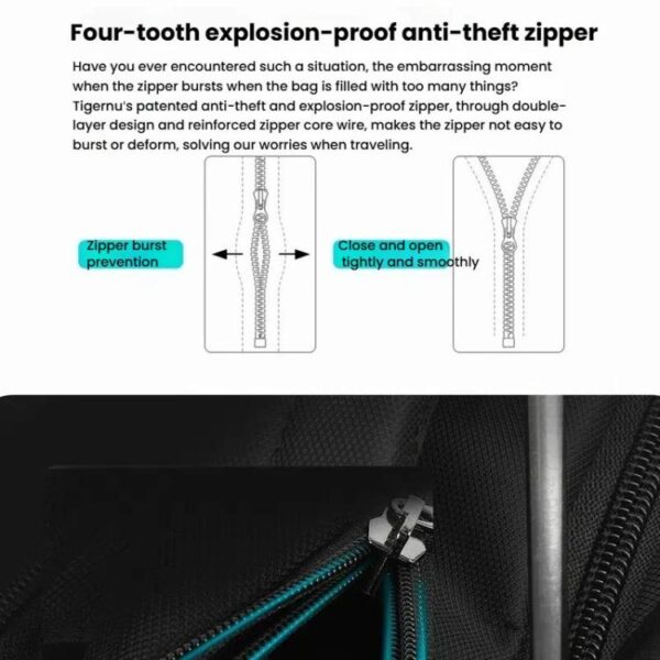 Men Business Anti-Theft Laptop Backpack With USB Charging Port, Reflective Strips & TSA Lock, Tigernu Standard, Tigernu Expandable - Afbeelding 9