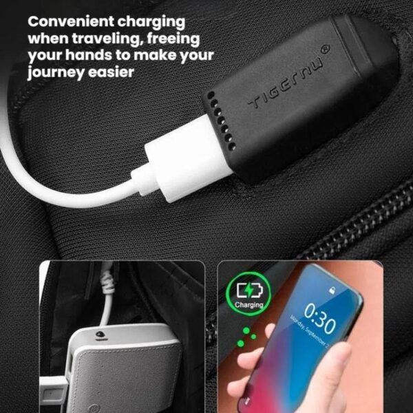Men Business Anti-Theft Laptop Backpack With USB Charging Port, Reflective Strips & TSA Lock, Tigernu Standard, Tigernu Expandable - Afbeelding 10