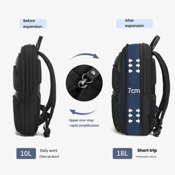 Men Expandable Waterproof Lightweight Laptop Backpack With Floating Zipper, Tigernu T-B9121  15.6 Inch, Tigernu T-B9121  17 Inch - Afbeelding 4
