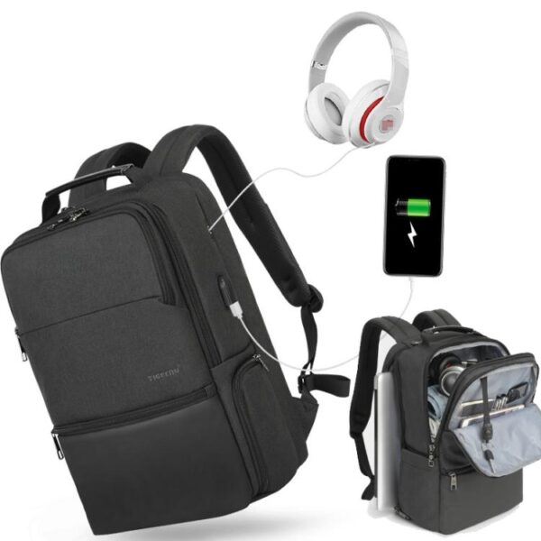 Men Anti-Theft Laptop Backpack with USB Charging Port, Headphone Hole & Comfort Shoulder Straps for Travel, Work Commute, Tigernu  15.6-inch Standard, Tigernu 19-inch Expandable - Afbeelding 2