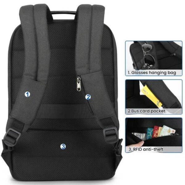 Men Anti-Theft Laptop Backpack with USB Charging Port, Headphone Hole & Comfort Shoulder Straps for Travel, Work Commute, Tigernu  15.6-inch Standard, Tigernu 19-inch Expandable - Afbeelding 3