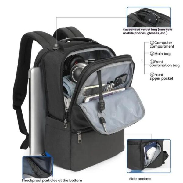 Men Anti-Theft Laptop Backpack with USB Charging Port, Headphone Hole & Comfort Shoulder Straps for Travel, Work Commute, Tigernu  15.6-inch Standard, Tigernu 19-inch Expandable - Afbeelding 4