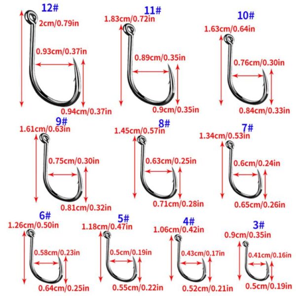 HENGJIA FH032 3-12# Outdoor Fishing Single Hook With Ring, 500pcs / Box - Afbeelding 3