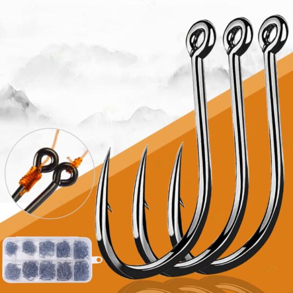 HENGJIA FH032 3-12# Outdoor Fishing Single Hook With Ring, 500pcs / Box - Afbeelding 6