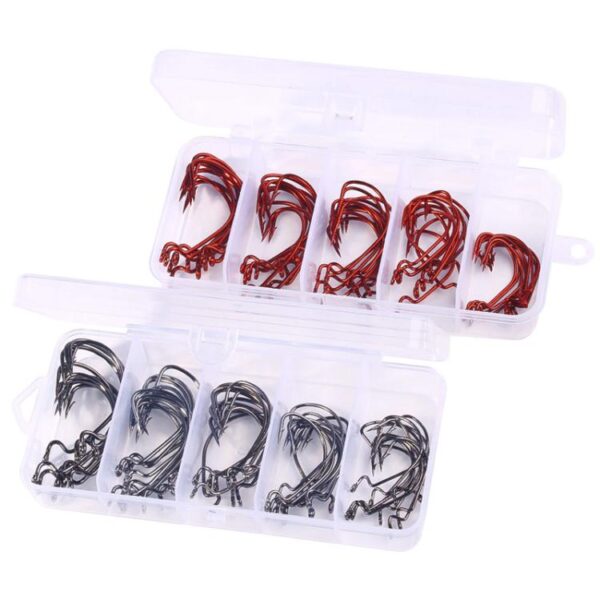 HENGJIA FH013 50pcs / Box Outdoor Fishing Cranked Stripers Hook Set, Black, Red - Afbeelding 2