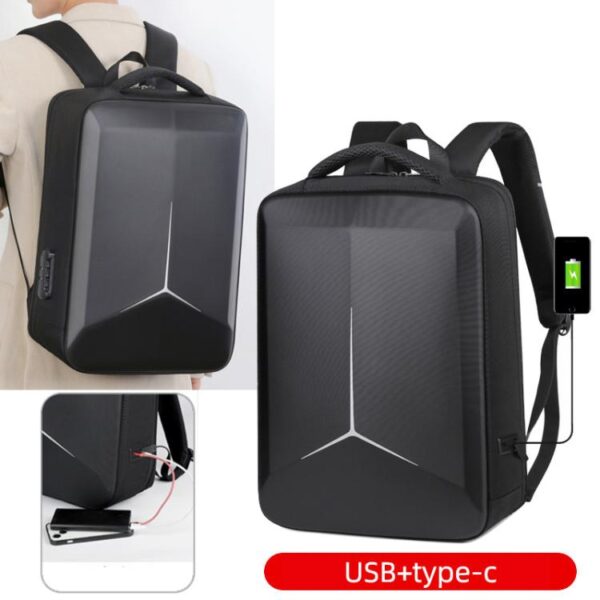 15.6-16.6 Inch Hard Shell Laptop Backpack with USB+Type-C Charging Ports Unisex Anti-Theft  Business Travel Bag, Gray, Blue, Black, Airbag Gray, Airbag Blue, Airbag Black - Afbeelding 2