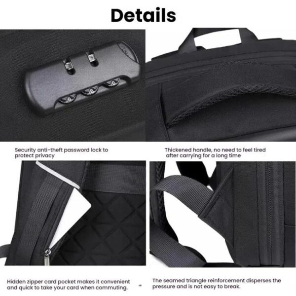 15.6-16.6 Inch Hard Shell Laptop Backpack with USB+Type-C Charging Ports Unisex Anti-Theft  Business Travel Bag, Gray, Blue, Black, Airbag Gray, Airbag Blue, Airbag Black - Afbeelding 12