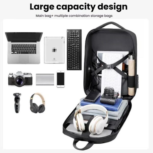 15.6-16.6 Inch Hard Shell Laptop Backpack with USB+Type-C Charging Ports Unisex Anti-Theft  Business Travel Bag, Gray, Blue, Black, Airbag Gray, Airbag Blue, Airbag Black - Afbeelding 4