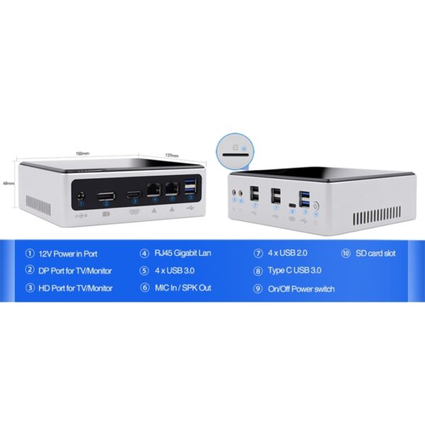 HYSTOU M3 Windows / Linux-systeem Mini-pc, Intel Core I7-8559U 4 Core 8 Threads tot 4,50 GHz, ondersteuning M.2, 16 GB RAM DDR4 + 512 GB SSD - Afbeelding 11