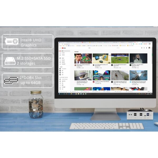 HYSTOU M3 Windows / Linux-systeem Mini-pc, Intel Core I7-8559U 4 Core 8 Threads tot 4,50 GHz, ondersteuning M.2, 32 GB RAM DDR4 + 1 TB SSD - Afbeelding 5