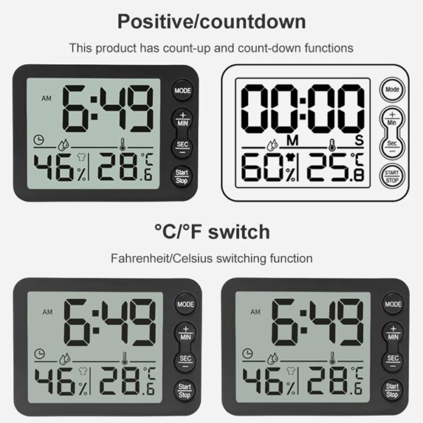 TS-9606-WR groot scherm alarmtimer temperatuur-vochtigheidsmeter (wit rood) - Afbeelding 3