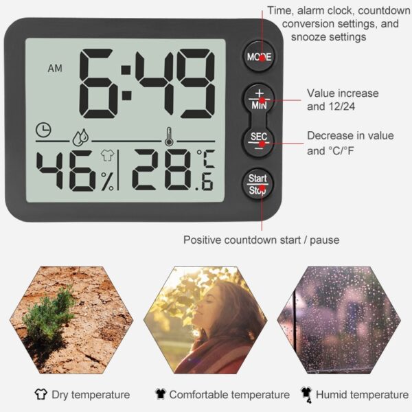 TS-9606-WR groot scherm alarmtimer temperatuur-vochtigheidsmeter (wit rood) - Afbeelding 6