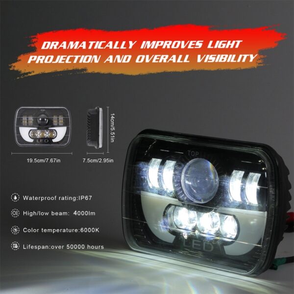 7 Inch 35W 4000LM 6000K + Amber Car Truck Vierkante LED-koplampen Werklampen Spotlight - Afbeelding 9