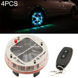 4 STUKS Solar LED Autoband Decoratie Knipperlichten Kleurrijke Wielen Hub Sfeerverlichting Infrarood Afstandsbediening
