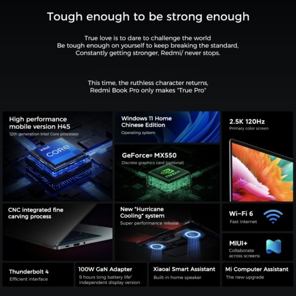 Xiaomi RedmiBook Pro 14-inch laptop, Windows 11 Home Chinese versie, Intel 12e generatie Core i7-12650H Deca Core MX550 discrete grafische kaart, i7-12650H MX550 - Afbeelding 3