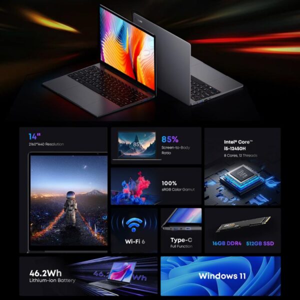 CHUWI CoreBook X 14 inch laptop, Windows 11 Intel 12e generatie Core i5-1235U Deca Core, i5-12450H 16GB+512GB - Afbeelding 2