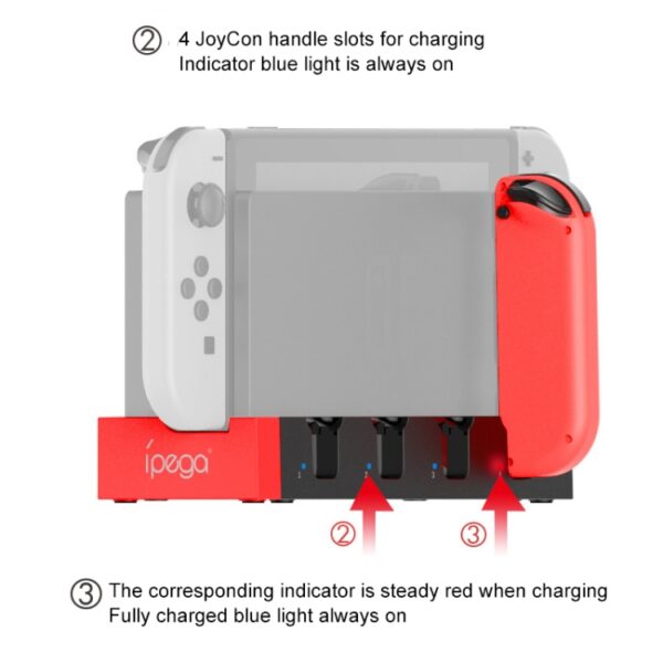 iPega PG-9186 Game Controller Oplader Oplaadstation Stand Stationhouder met indicator voor Nintendo Switch Joy-Con - Afbeelding 7