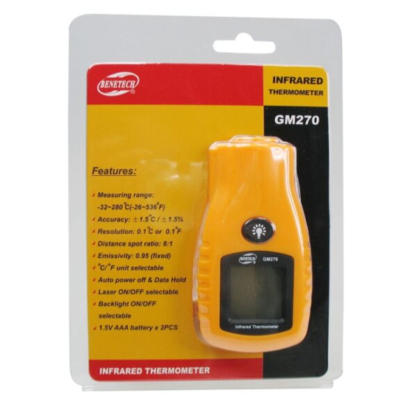 BENETECH digitale mini-infraroodthermometer, temperatuurbereik: -32-280 graden (GM270) (geel) - Afbeelding 6