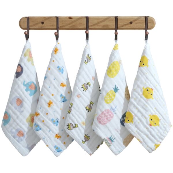 5 stuks zeslaags gaas katoenen baby vierkante zakdoek speekselhanddoekstijlen willekeurige levering, 25x25cm, 30x30cm