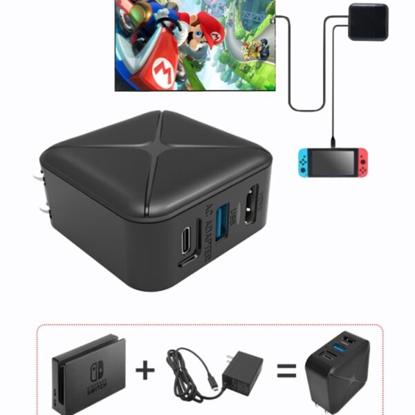 Multifunctionele projectie- en oplaadadapterbasis Ondersteuning Android/PC/Lite voor schakelaar, Black+US Plug, Black+EU Plug, Black+UK Plug - Afbeelding 7