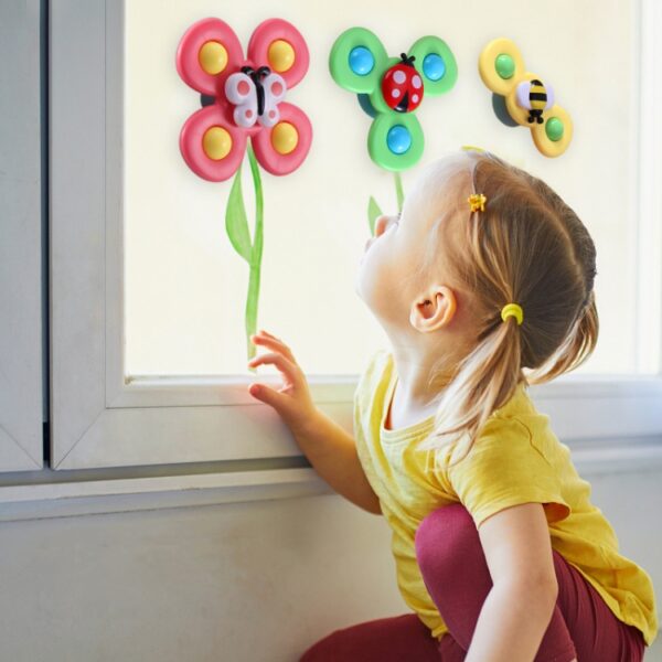 3 In 1 Vingertop Spinner Baby Rammelaar Driekleurige Insect Sucker Draai en draai Leuk babybadspeelgoed - Afbeelding 6