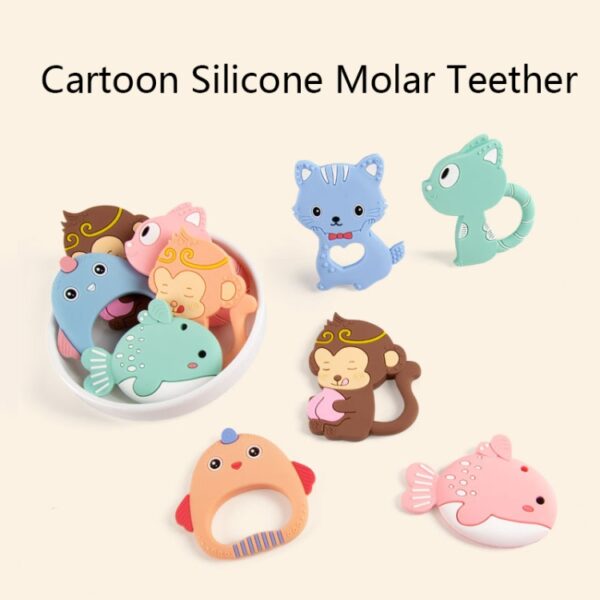 MJYJ019 2 STUKS Siliconen Baby Bijtring Kinderen Molaire Stok Speelgoed, Pink, Blue, Orange, Small Fish-Blue, Small Fish-Pink, Small Fish-Green, Fox-Blue, Fox-Pink, Fox-Green, Monkey-Pink, Monkey-Orange, Monkey-Coffee, Kitten-Coffee, Kitten-Blue... - Afbeelding 2