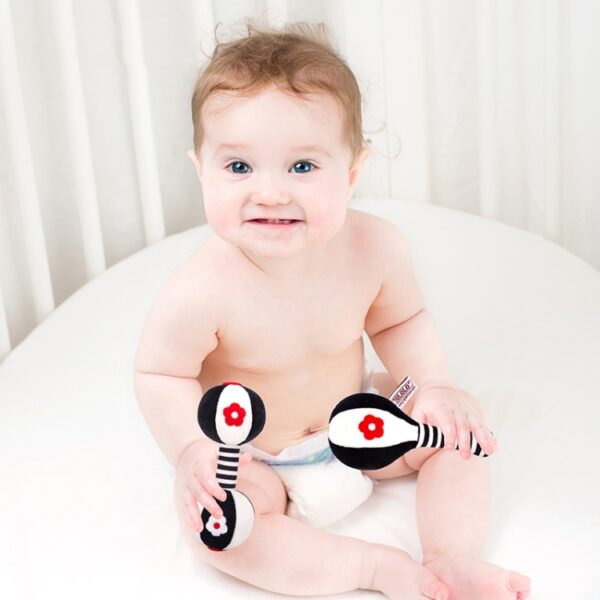TOLOLO 1 Paar Baby Vision Training Early Educatief Speelgoed Pasgeboren Chasing Zwart-wit Zand Hamer Dumbbell Baby Rammelaar, T168263-2 - Afbeelding 7