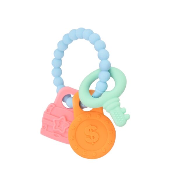 Baby Baby Bijtring Comfort Anti-eten Hand Armband Sleutelvorm Molaire Siliconen Speelgoed