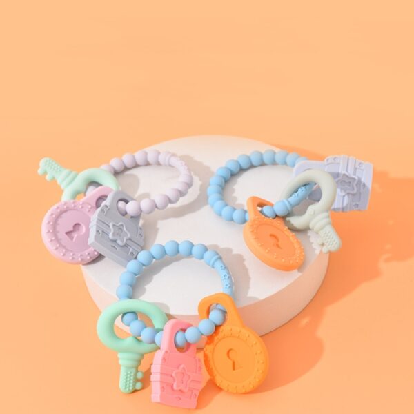 Baby Baby Bijtring Comfort Anti-eten Hand Armband Sleutelvorm Molaire Siliconen Speelgoed - Afbeelding 2
