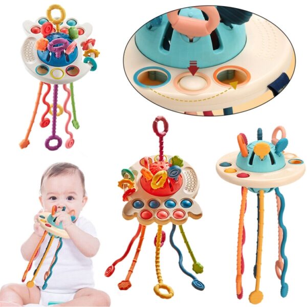 Babypuzzel Leuk vingerpompspeelgoed Verlichting Vroeg onderwijsspeelgoed, Octopus (Blue), Octopus (Red), Cartoon Crab (Orange), Cartoon Crab (Green), Rocket (Blue), Rocket (Red), Flying Sword (Red), Flying Sword (White), Crab, Space Ship... - Afbeelding 2