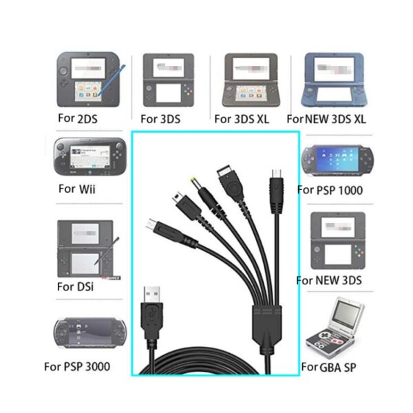 5-in-1 USB-oplaadkabel voor Wii U / NEW 3DSXL / NEW 3DS / NDS LITE SP / PSP - Afbeelding 5