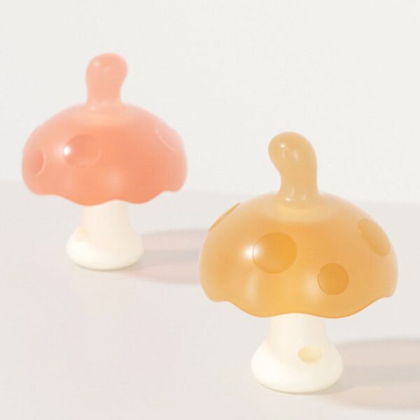 Baby siliconen bijtring kleine paddestoel type anti-eethand baby tandjes stok, Beige, Pink, With Box+Chain Beige, With Box+Chain Pink - Afbeelding 2