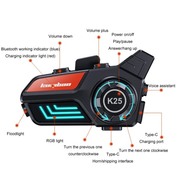 KUQIBAO Motorhelm Waterdichte Bluetooth Headset Met Licht - Afbeelding 2