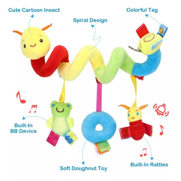 Baby Rups Bed Spiraal Speelgoed Cartoon Dier Baby Met Rammelaar Bij Kinderwagen Hangend Rustgevend Speelgoed, H033B - Afbeelding 4