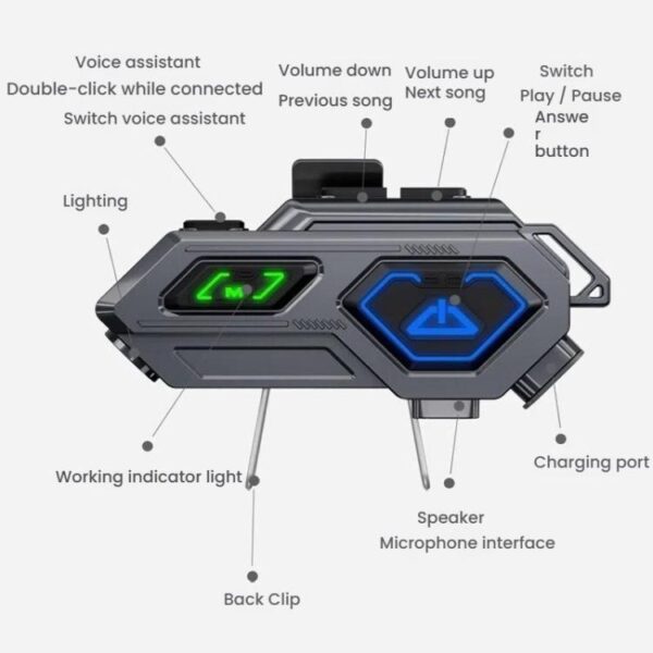 C8Pro IPX7 Waterproof Two-Person Intercom Helmet Bluetooth Headset With Flashlight, Soft Mic, Hard Mic, Soft and Hard Mics - Afbeelding 3