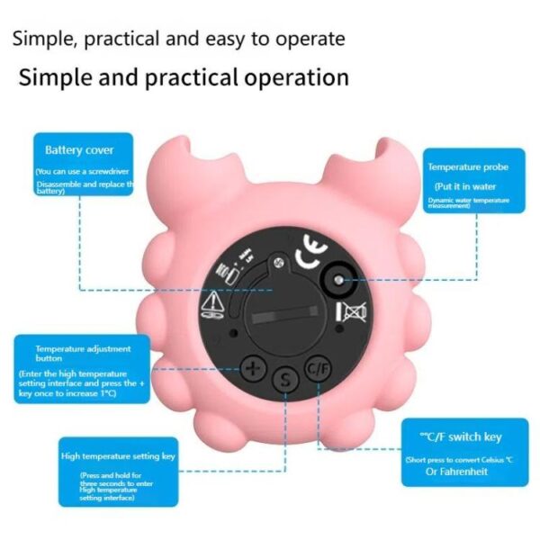 Crab Shape Digital Thermometer Baby Bath Water Thermometer, White LCD, Black LED - Afbeelding 4