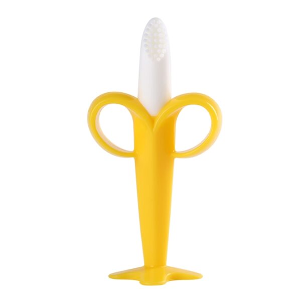 3 PCS Baby Siliconen Training Tandenborstel Banaan Vorm Veilig Waggel Bijtring Kauwen Speelgoed Tandjes Ring Cadeau voor Baby Baby Kauwen, Pink-B, Yellow-B - Afbeelding 2