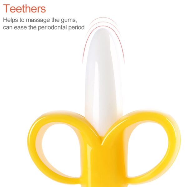 3 PCS Baby Siliconen Training Tandenborstel Banaan Vorm Veilig Waggel Bijtring Kauwen Speelgoed Tandjes Ring Cadeau voor Baby Baby Kauwen, Pink-B, Yellow-B - Afbeelding 3