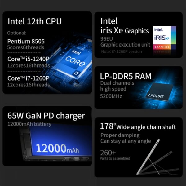 Windows 11 Intel Pentium Gold 8505, Turbo Max 4,4 GHz, met toetsenbord, ondersteuning voor Wi-Fi6 en BT, Pentium 8505 8GB+512GB - Afbeelding 3