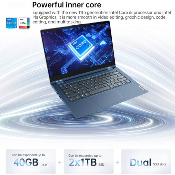 Lenovo Thinkbook 14s Yoga Laptop, 14 inch, 16 GB + 512GB, Windows 10 Professional Edition, Intel Core I5-1135G7 Quad Core Tot 4.2 GHz, ondersteuning WiFi 6 & Bluetooth & HDMI, US Plug (blauw) - Afbeelding 7