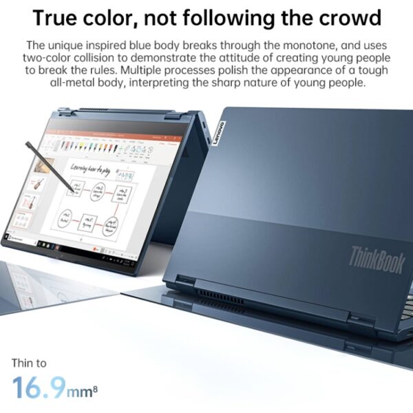 Lenovo Thinkbook 14s Yoga Laptop, 14 inch, 16 GB + 512GB, Windows 10 Professional Edition, Intel Core I5-1135G7 Quad Core Tot 4.2 GHz, ondersteuning WiFi 6 & Bluetooth & HDMI, US Plug (blauw) - Afbeelding 8