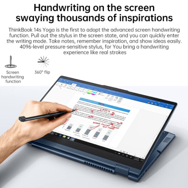 Lenovo Thinkbook 14s Yoga Laptop, 14 inch, 16 GB + 512GB, Windows 10 Professional Edition, Intel Core I5-1135G7 Quad Core Tot 4.2 GHz, ondersteuning WiFi 6 & Bluetooth & HDMI, US Plug (blauw) - Afbeelding 9