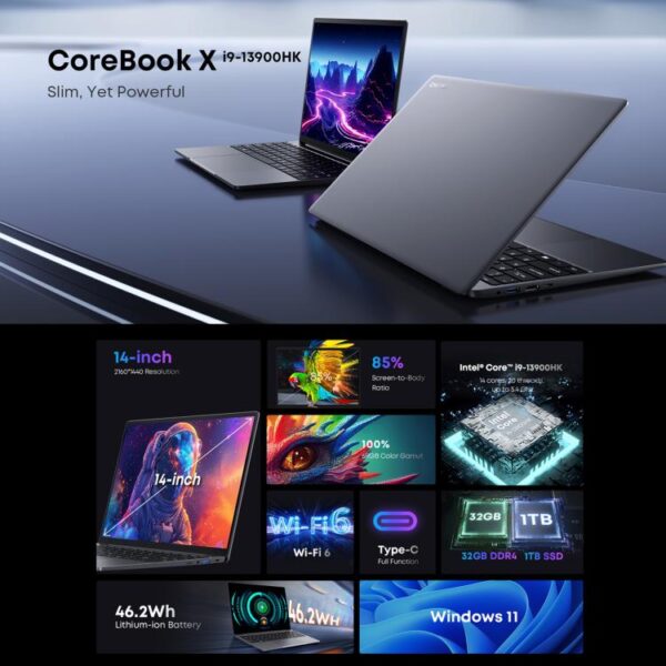 CHUWI CoreBook X 14 inch laptop, 32 GB + 1 TB, Windows 11 Intel Core i9-13900HK 14 cores, EU-stekker - Afbeelding 2