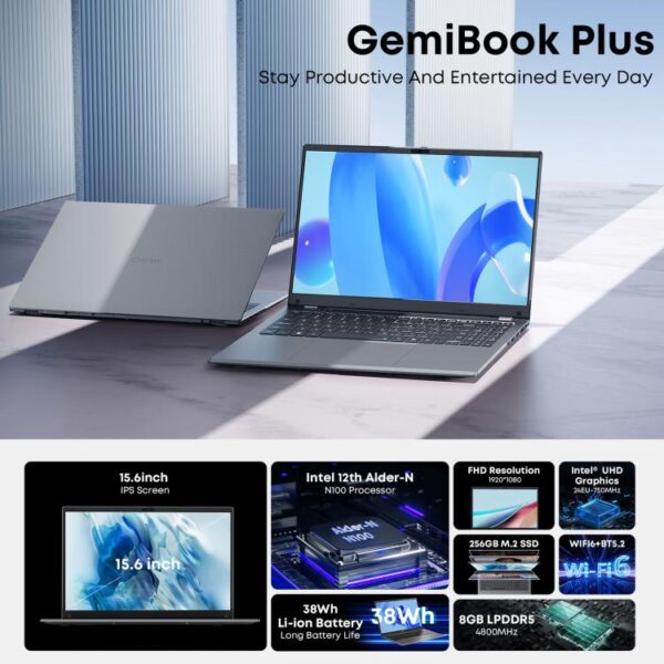 CHUWI GemiBook Plus 15,6 inch laptop, 8 GB + 256 GB, Windows 11 Intel Alder Lake N100 Quad Core, EU-stekker - Afbeelding 6