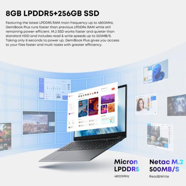 CHUWI GemiBook Plus 15,6 inch laptop, 8 GB + 256 GB, Windows 11 Intel Alder Lake N100 Quad Core, EU-stekker - Afbeelding 9